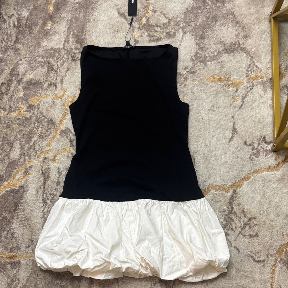 Fashion Nova Ember Boat Neck Bubble Mini Dress - Black and White